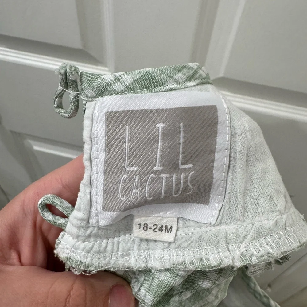 LIL CACTUS Green Plaid Kids Shirt/Dress with Pumpkin Embroidery Halloween Fall - Picture 3 of 3